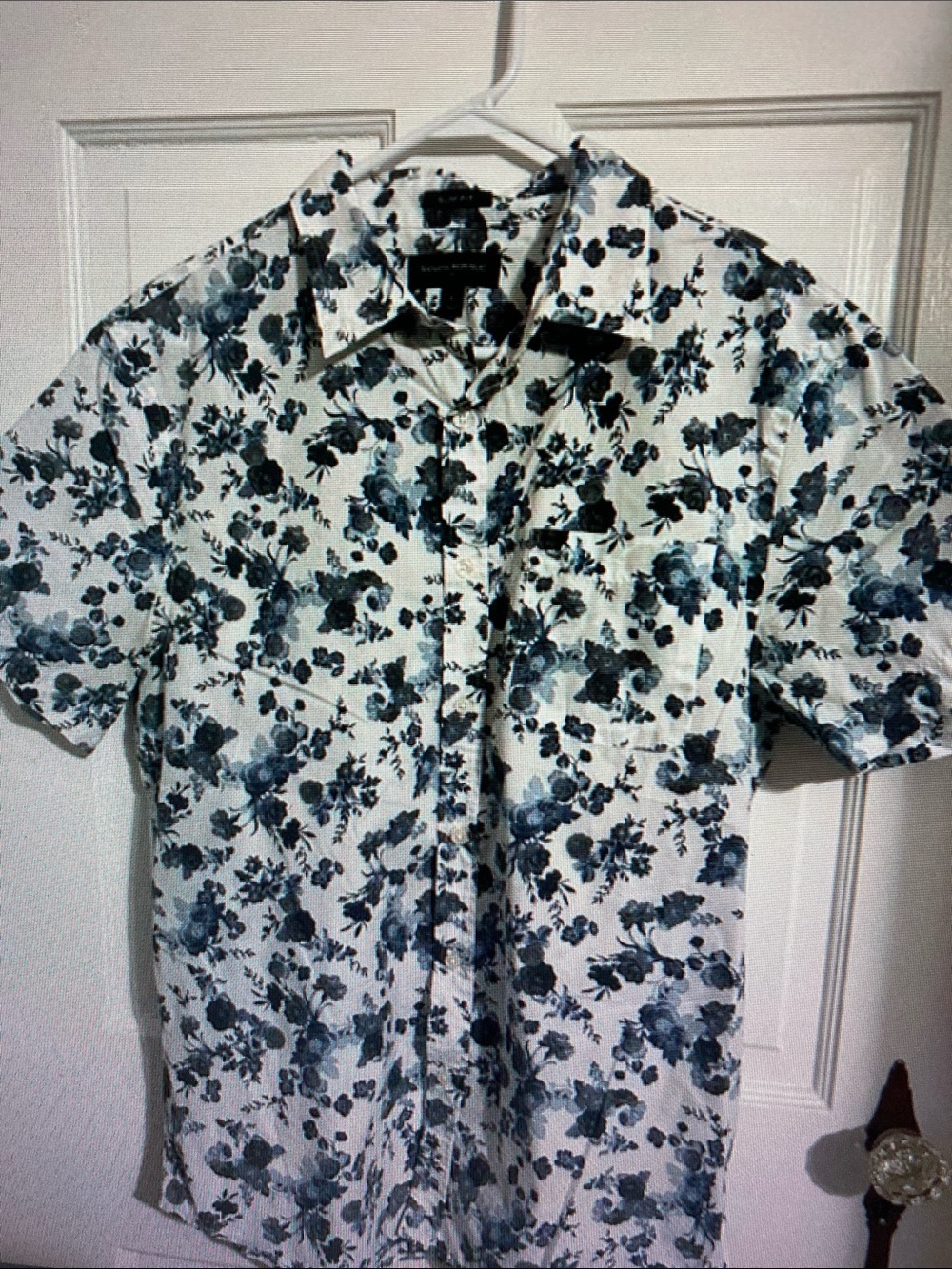 Short-Sleeve Floral Button-Down Shirt - Blue Floral on White